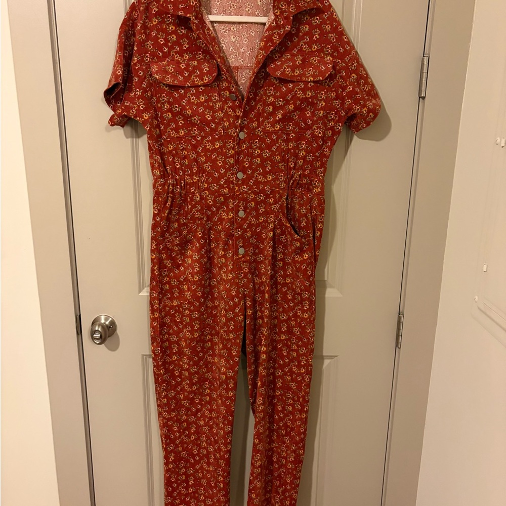 Polagram Rust Floral Button-Front Jumpsuit